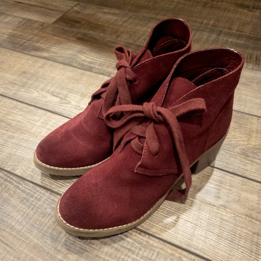 Sbicca Terrafina Suede Maroon Burgundy Wine Booties 3” block heel